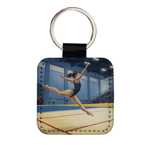 Women's Gymnastics Floor Routine Faux Leather Square Keychain