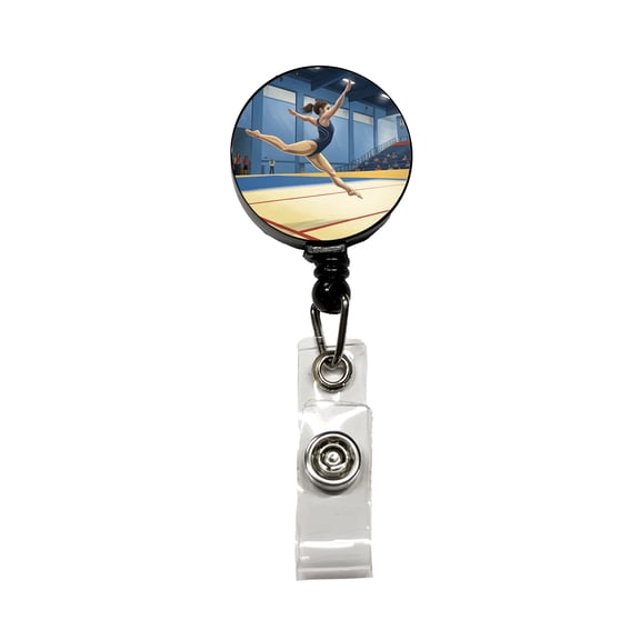 Women's Gymnastics Floor Routine Retractable Reel ID Badge Key Card Name Tag Holder with Clip