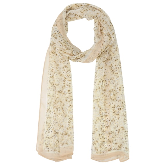 Women's Gypsophila Floral Scarf, Retro Lightweight Silky Satin Sunscreen Head Wrap Neck Scarves for Summer One Size Beige