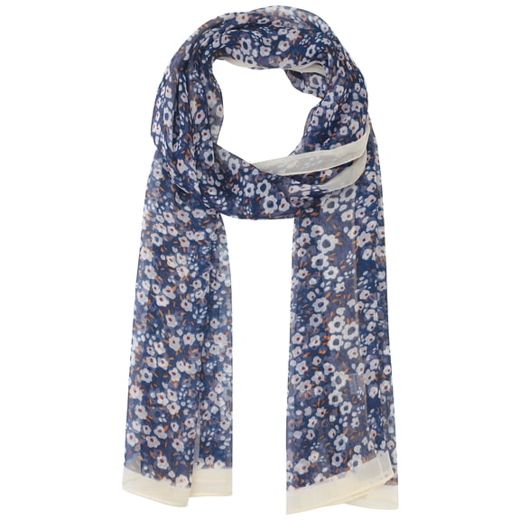 Women's Gypsophila Floral Scarf, Retro Lightweight Silky Satin Sunscreen Head Wrap Neck Scarves for Summer One Size Dark blue