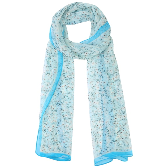 Women's Gypsophila Floral Scarf, Retro Lightweight Silky Satin Sunscreen Head Wrap Neck Scarves for Summer One Size Light blue