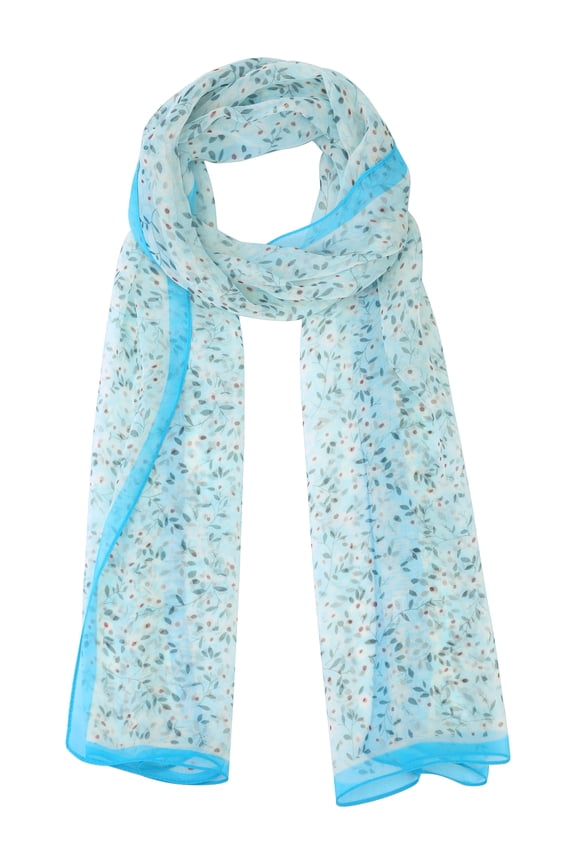 Women's Gypsophila Floral Scarf, Retro Lightweight Silky Satin Sunscreen Head Wrap Neck Scarves for Summer One Size Light blue
