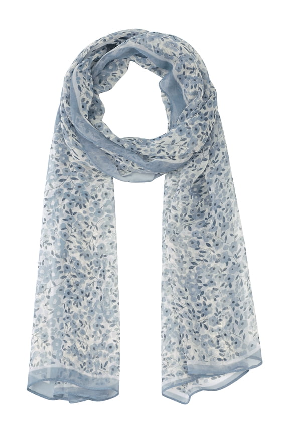 Women's Gypsophila Floral Scarf, Retro Lightweight Silky Satin Sunscreen Head Wrap Neck Scarves for Summer One Size Light gray