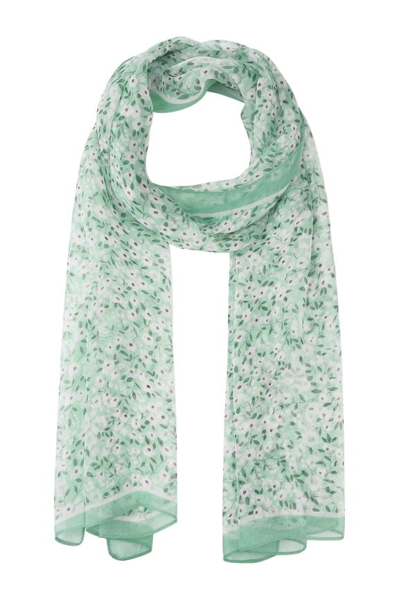 Women's Gypsophila Floral Scarf Retro Lightweight Silky Sunscreen Head Wrap Neck Scarves for Summer One Size Mint green