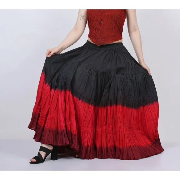 Women's Gypsy Belly Dance Cotton Skirt 25 Yard - Black/Red/Maroon