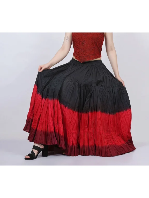 Women's Gypsy Belly Dance Cotton Skirt 25 Yard - Black/Red/Maroon