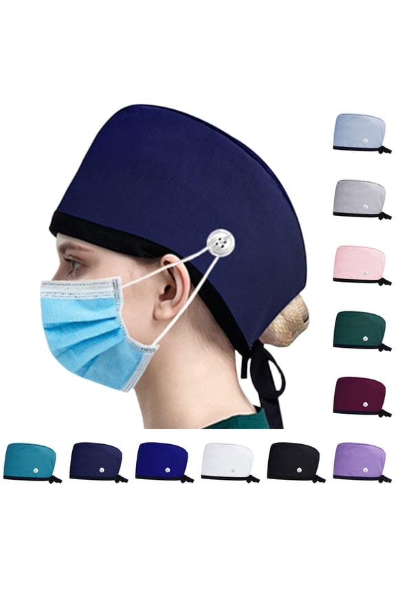 Women's Hair Cover Cap, Solid Color with Snap Button for Adjustable Fit, for Kitchen, Hospital, Salon & Household Chores Blue