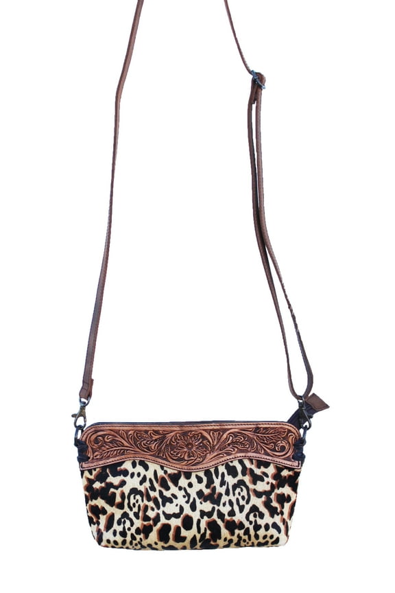 Women's Hair-On Western Rodeo Fashion Cowhide Genuine Leather Floral Tooled Shoulder Bag Purse 27FK77LPD