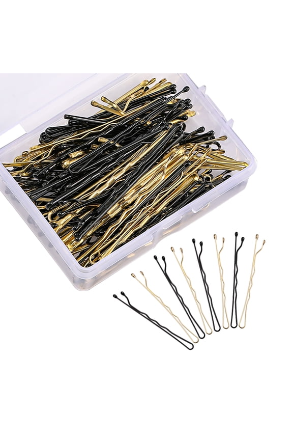 Women's Hair Ouchless Bobby Pins, Crimped Gold & Black, Hair Pins Hair Styling Pins with Clear Storage Box, 2.1 Inches, 100 Count