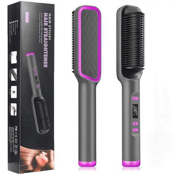 Women's Hair Straightener Brush - Enhanced Ionic Straightening Brush, with Anti-Scald & 30s Fast Heating Up for Home Salon