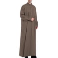 thumbnail image 1 of Women's Half Button Down Thobe Lightweight Breathable Arabic Dishdasha Stand Collar Arab Thobe with Pockets Brown S, 1 of 4