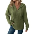 thumbnail image 1 of Women's Half Button Sweater Deep V Neck Pullover Fleece Softshell Knit Sweatshirts Casual Drawstring Loungewear Autumn Winter Hoodies Loose Warm Tops, 1 of 6
