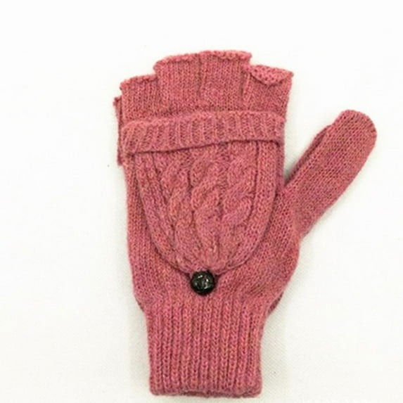 Women's Half Fingerless Gloves Convertible Flip Knitted Wool Mitten Warm Gloves