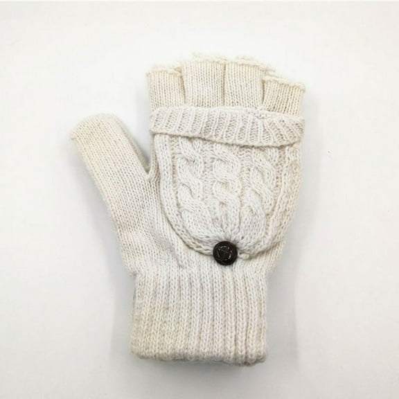 Women's Half Fingerless Gloves Convertible Flip Knitted Wool Mitten Warm Gloves