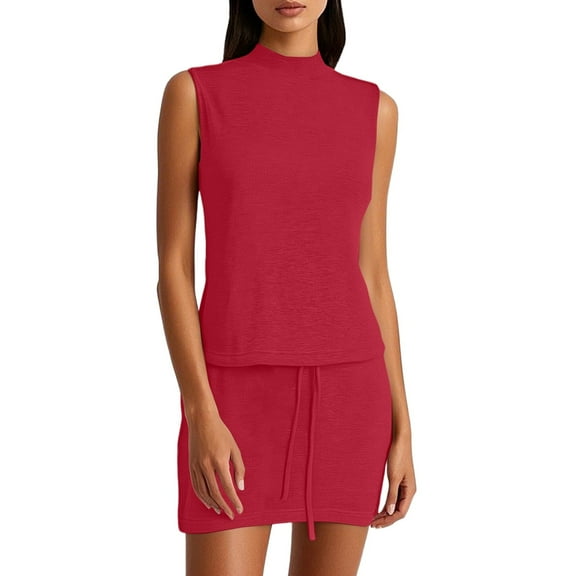 Women's Half High Collar Vest & High Waist Skirt Set - Breathable Fabric, Versatile Style