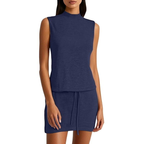 Women's Half High Collar Vest & High Waist Skirt Set - Breathable Fabric, Versatile Style