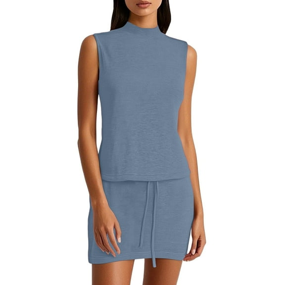 Women's Half High Collar Vest & High Waist Skirt Set - Breathable Fabric, Versatile Style