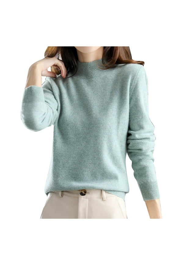 Women's Half High Knitted Pullover Sweater Autumn Winter Warm Loose Solid Color Thickened Casual Comfortable Top