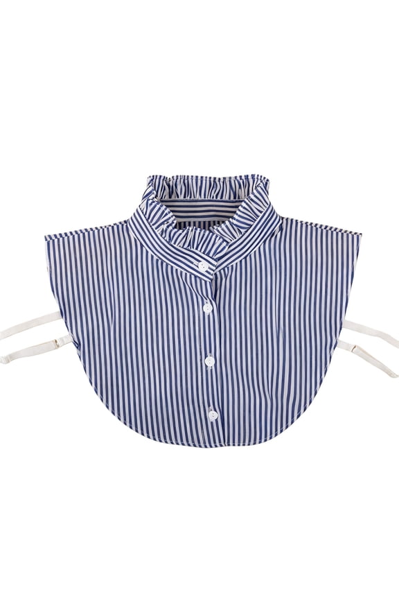 Women's Half High Neck Detachable Collar, Striped False Collar Insert, Adjustable Strap Layering Piece, Cotton Blouse Style Collar, Versatile Fashion Accessory - Dark Blue