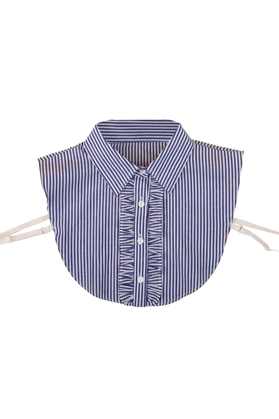 Women's Half High Neck Detachable Collar, Striped False Collar Insert, Adjustable Strap Layering Piece, Cotton Blouse Style Collar, Versatile Fashion Accessory - Blue