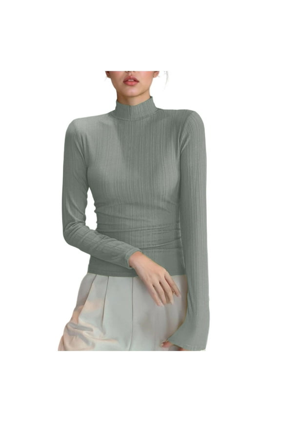 Women's Half High Neck Long Sleeve T-Shirt Thermal Undershirt Stretch Fitted Layering Base Layer Top