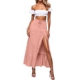 thumbnail image 1 of Women's Half Length Pleated Skirt Retro Elastic Waist Linen Hem Long Skirt, 1 of 4