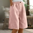 thumbnail image 1 of Women's Half Shorts Pants Summer Elastic Waist Buttons Casual Linen Pockets Pants, 1 of 6