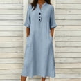 thumbnail image 1 of Women's Half Sleeve V Neck Midi Dress Soft Linen Flowy Summer Dress with Pockets Daily Wear Light Blue S, 1 of 6