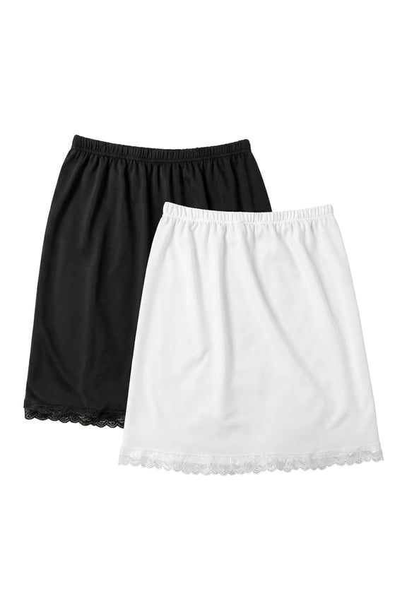 Women's Half Slip, 17.75" Milk Silk Short Underskirt, White Lace Trim Non See Through Slip for Under Dresses