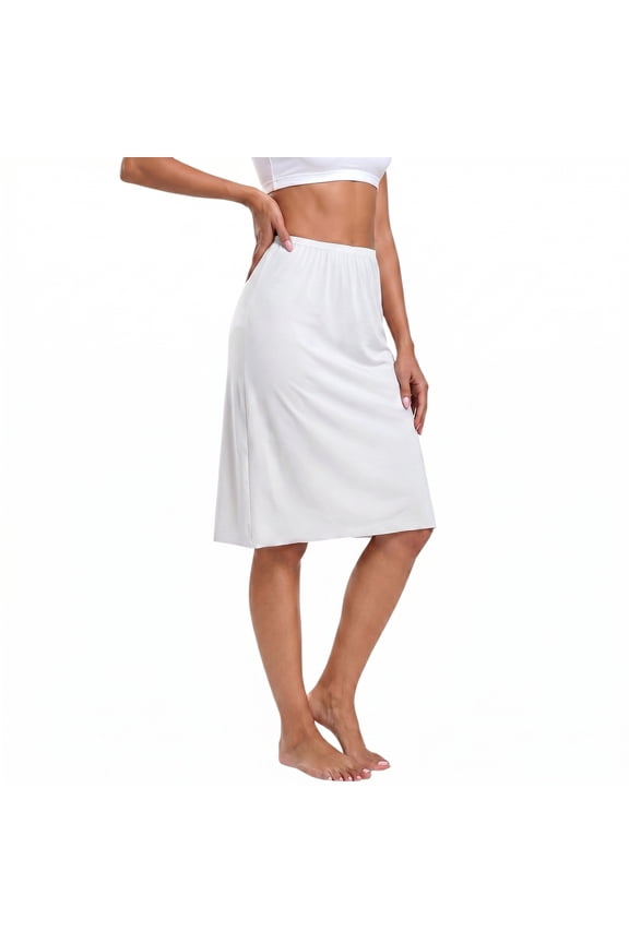 Women's Half Slip Underskirt, Mid Length Elastic Waist Under Dress Liner, Soft Smooth Seamless Breathable Ladies Slip Skirt for Daily Wear, Formal Dresses, Layering