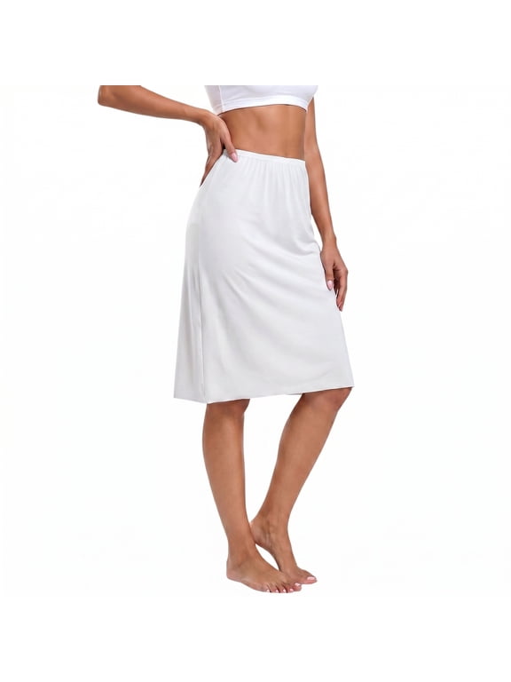 Women's Half Slip Underskirt, Mid Length Elastic Waist Under Dress Liner, Soft Smooth Seamless Breathable Ladies Slip Skirt for Daily Wear, Formal Dresses, Layering