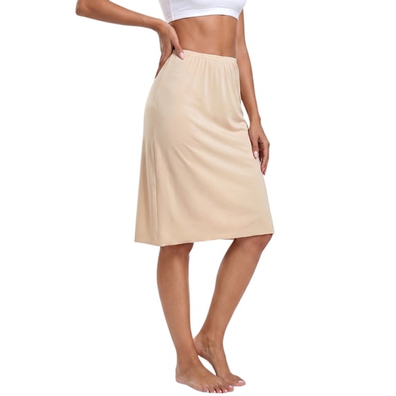 Women's Half Slip Underskirt, Mid Length Elastic Waist Under Dress Liner, Soft Smooth Seamless Breathable Ladies Slip Skirt for Daily Wear, Formal Dresses, Layering