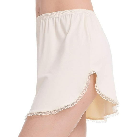 Women's Half Slips Elastic Waist Solid Color Split Underskirts Lace Trim Short Skirts for Under Dresses