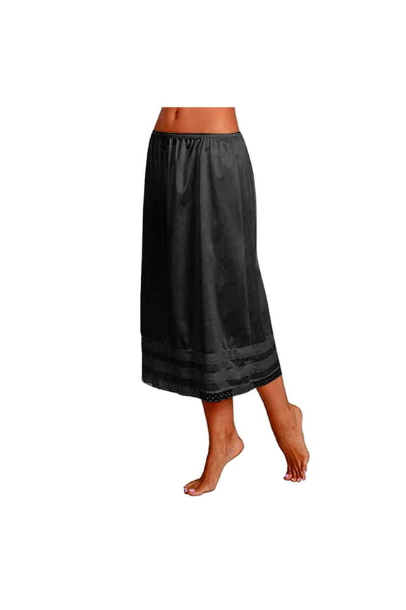 Women's Half Slips Underskirt Dress Extender Lace Trim Knee Length Elastic Waist Short Skirt