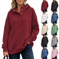 thumbnail image 1 of Women's Half Snap Hoodie Pullover Sweatshirt Long Sleeve Oversized Casual Fall Top with Button Placket Detail Womens Oversized Sweatshirts with Snap Button, 1 of 10