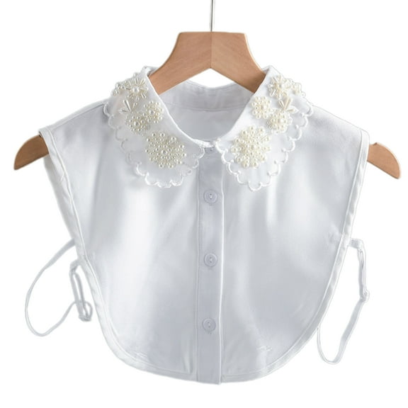 Women's Half Top Collar Pearls Studded Jeweled Shirt Collar for Hoodie