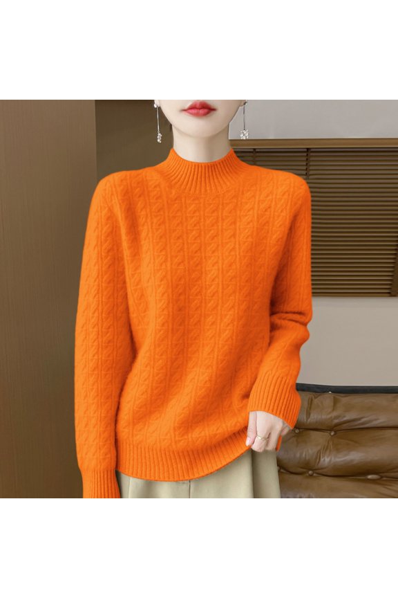 Women's Half Turtleneck Knit Sweater, Slim Fit Slouchy Pullover, Thickened Warm Top, Casual Loose Fit Blouse, Winter Layering Essential, Soft Stretchable Jumper Orange S