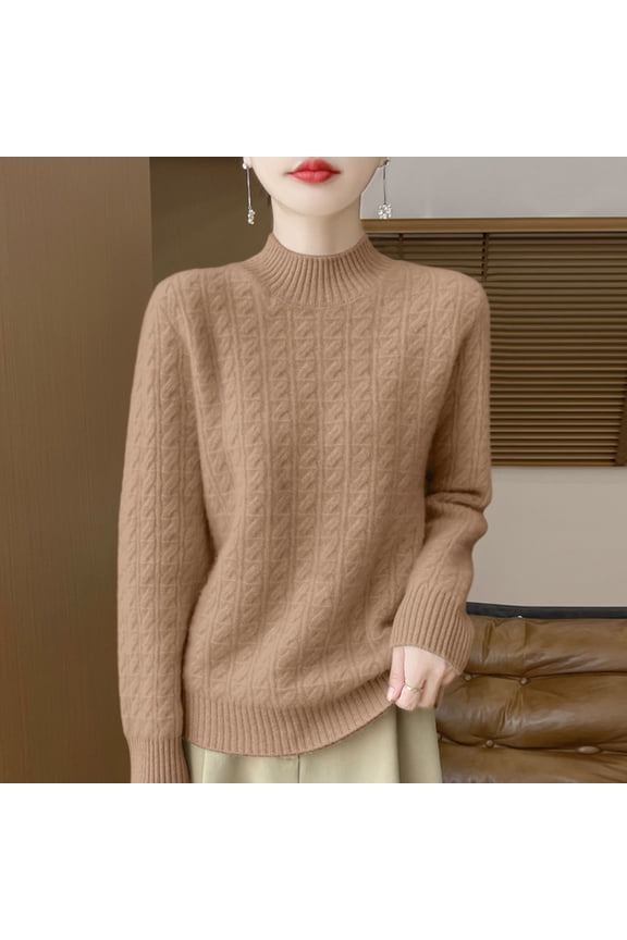 Women's Half Turtleneck Knit Sweater, Slim Fit Slouchy Pullover, Thickened Warm Top, Casual Loose Fit Blouse, Winter Layering Essential, Soft Stretchable Jumper Gold M