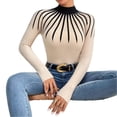 thumbnail image 1 of Women’s Half Turtleneck Striped Knit Sweater, Slim Fit Long Sleeve Pullover Top, Lightweight Viscose Ribbed Knitwear for Fall Winter, Elegant Office Casual Layering Shirt, Gift for Mom or Her, 1 of 5
