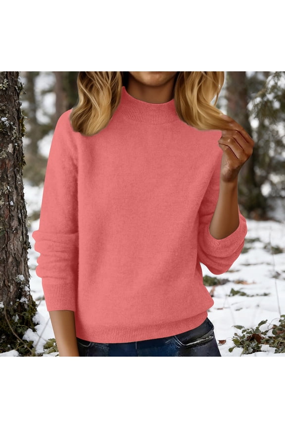 Women's Half Turtleneck Sweater, Loose Fit Pullover Top, Long Sleeve Casual Knit, Slimming Everyday Sweater, Solid Color Versatile Sweater, Fall Winter Knit Top Brick Red M