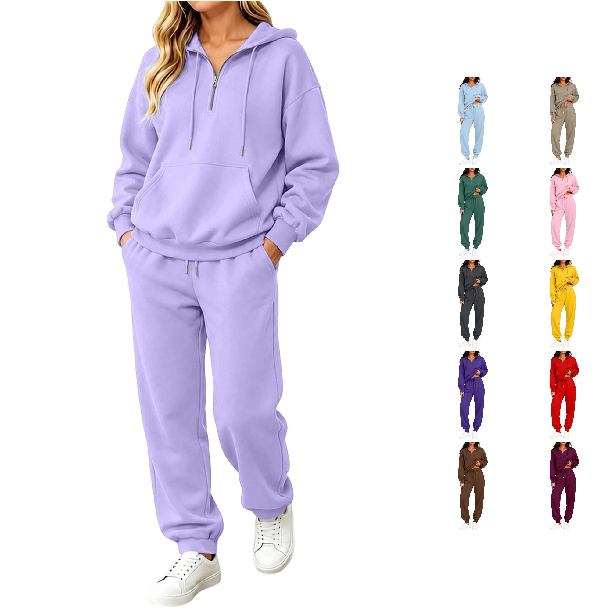 Women's Half-Zip Basic Fleece Hoodie And Jogger Tracksuit Set - Walmart.com
