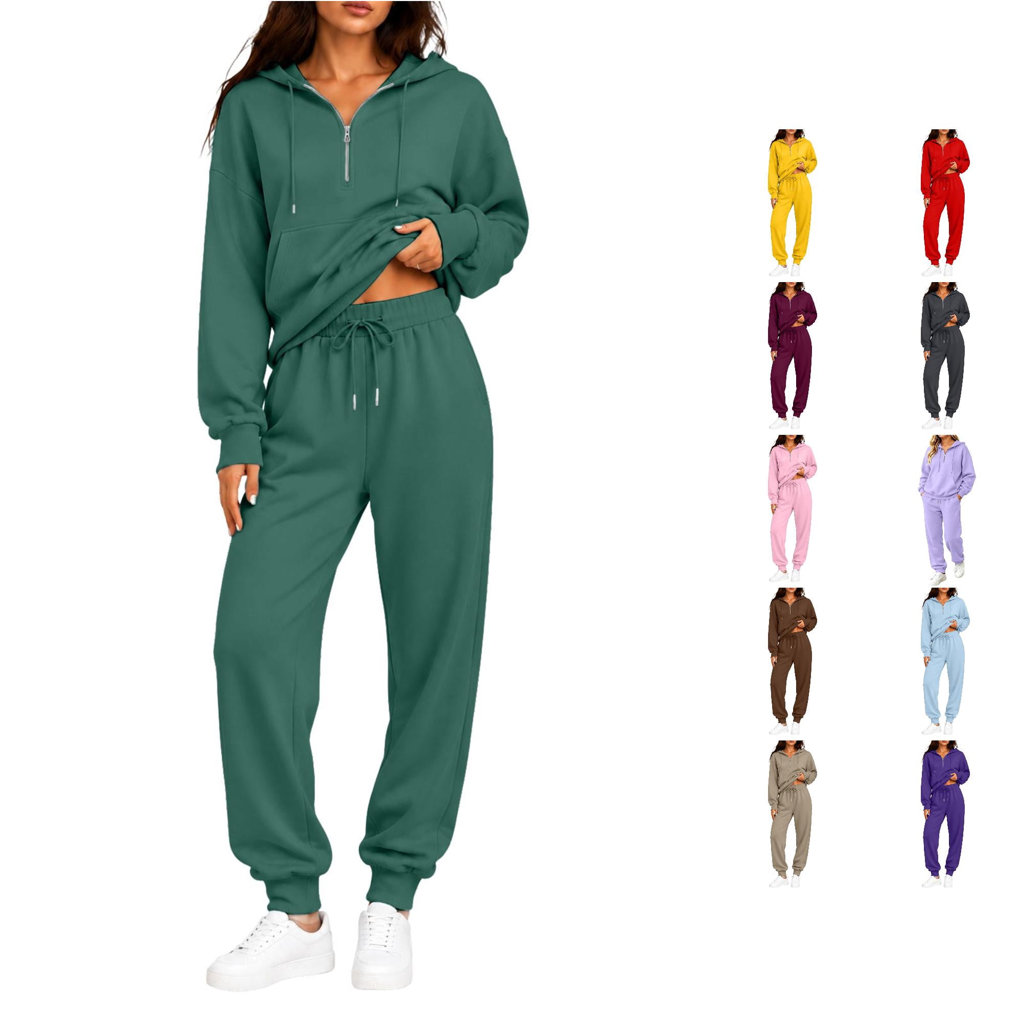 Women's Half-Zip Basic Fleece Hoodie And Jogger Tracksuit Set - Walmart.com