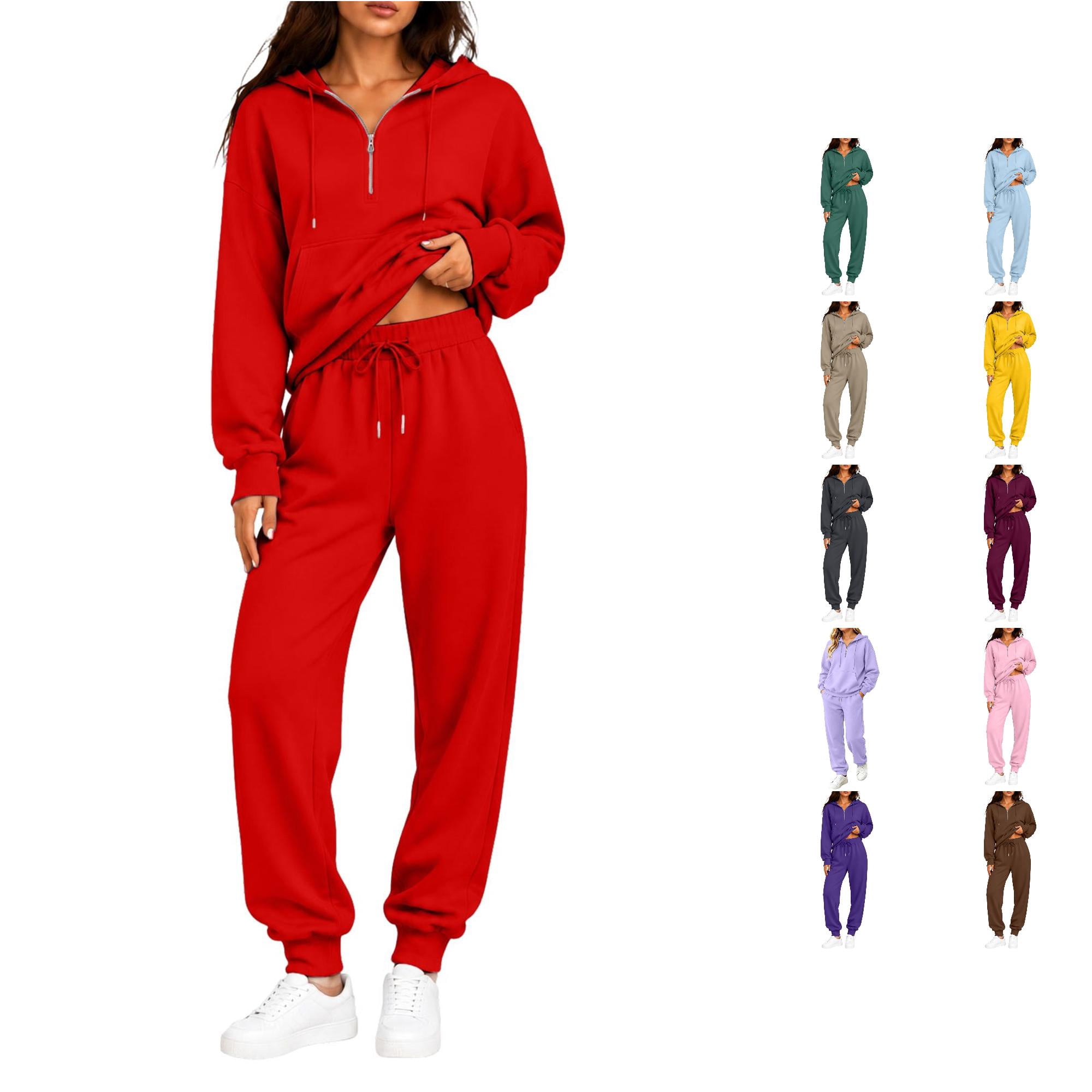 Women's Half-Zip Basic Fleece Hoodie And Jogger Tracksuit Set - Walmart.com