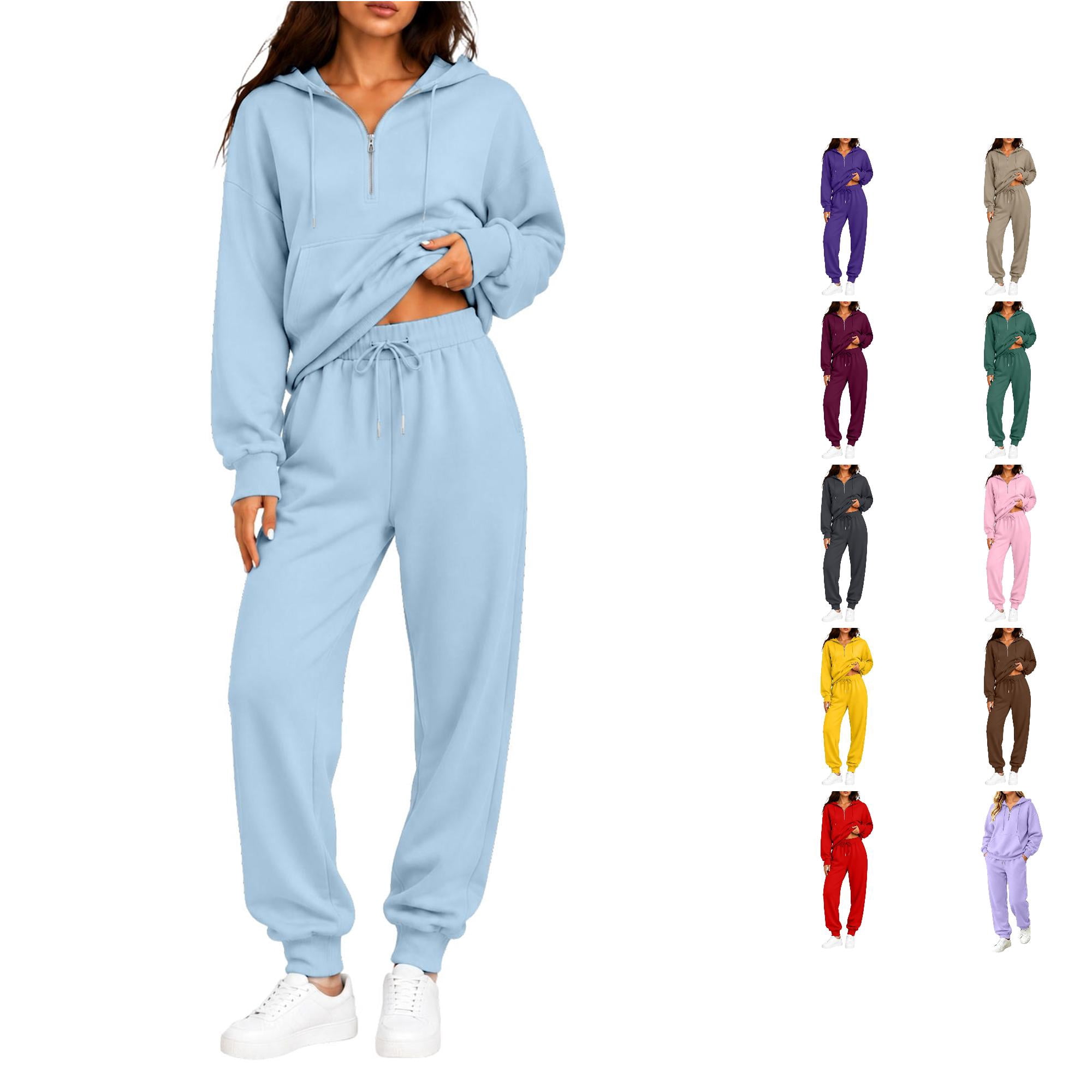 Women's Half-Zip Basic Fleece Hoodie And Jogger Tracksuit Set - Walmart.com