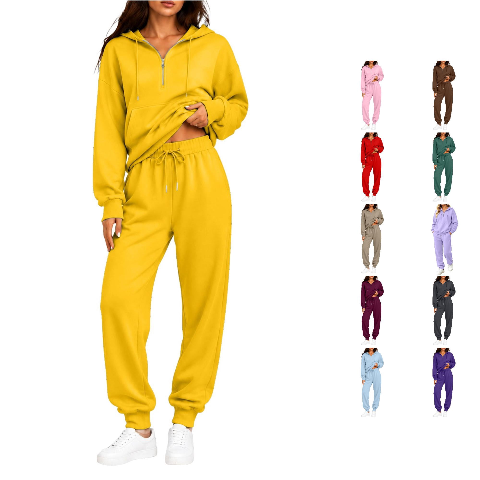 Women's Half-Zip Basic Fleece Hoodie And Jogger Tracksuit Set - Walmart.com