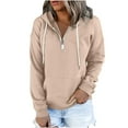thumbnail image 1 of Women’s Half Zip Hooded Sweatshirt Solid Color Long Sleeves Lightweight Loose Teen Girl Pullover Hoodies with Pockets, 1 of 4