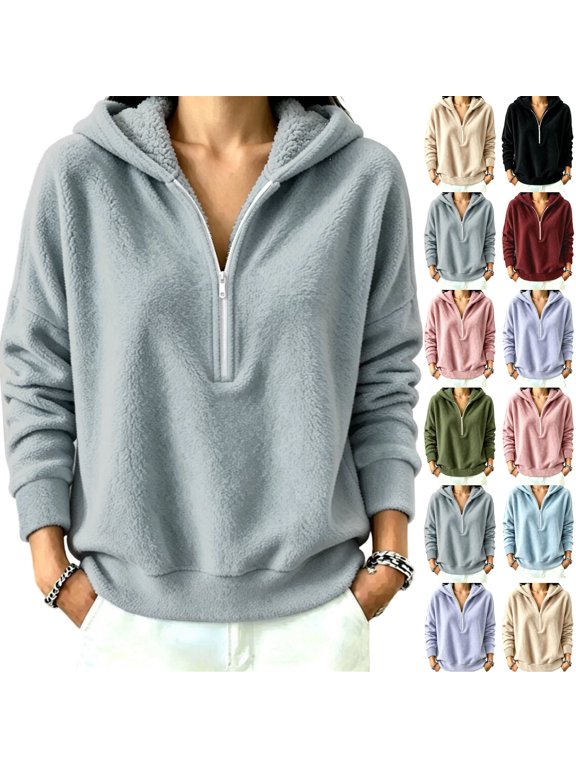 Women's Half Zip Up Hoodies Waffle Knit Long Sleeve Sweatshirt Tops | Essentials Hoodie, Early Fall Fashion Clothes 2026, Oversized Hooded Tops, Jacket Coat for Women