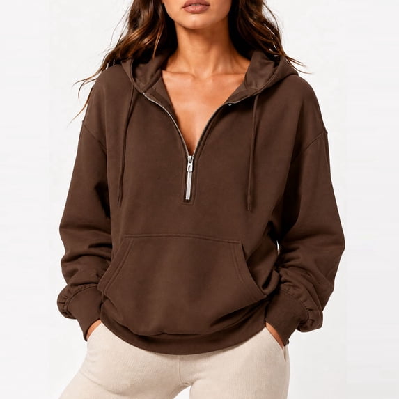Women's Half Zip Oversized Drawstring Hoodie Casual Sweatshirt with Kangaroo Pocket XL