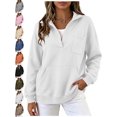 thumbnail image 1 of Women's Half Zip Oversized Pullover Sweatshirt Long Sleeve Mock Neck with Pockets Basic Casual Everyday Fall Winter Top, 1 of 9