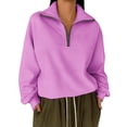 thumbnail image 1 of Women's Half Zip Pullover Hoodie, Stand Collar Long Sleeve Sweatshirt, Casual Loose Fit Top, Solid Color Knit Blouse, Fashion Oversized Sweater for Women Hot Pink XL, 1 of 4
